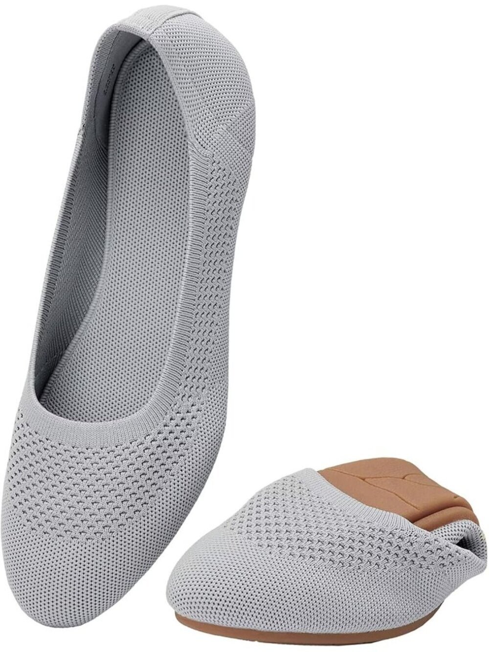 Women's Gray 1 Ballet Flat Knit Round Toe Textile Slip On Walking Shoes
